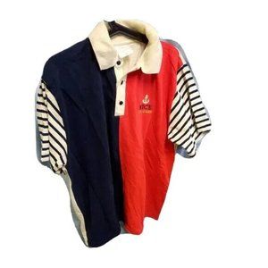 Transit Size M Mens Polo Shirt Top Nice Cote D'Azur Red Blue Color Block Striped